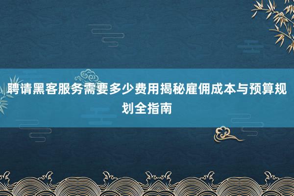 聘请黑客服务需要多少费用揭秘雇佣成本与预算规划全指南